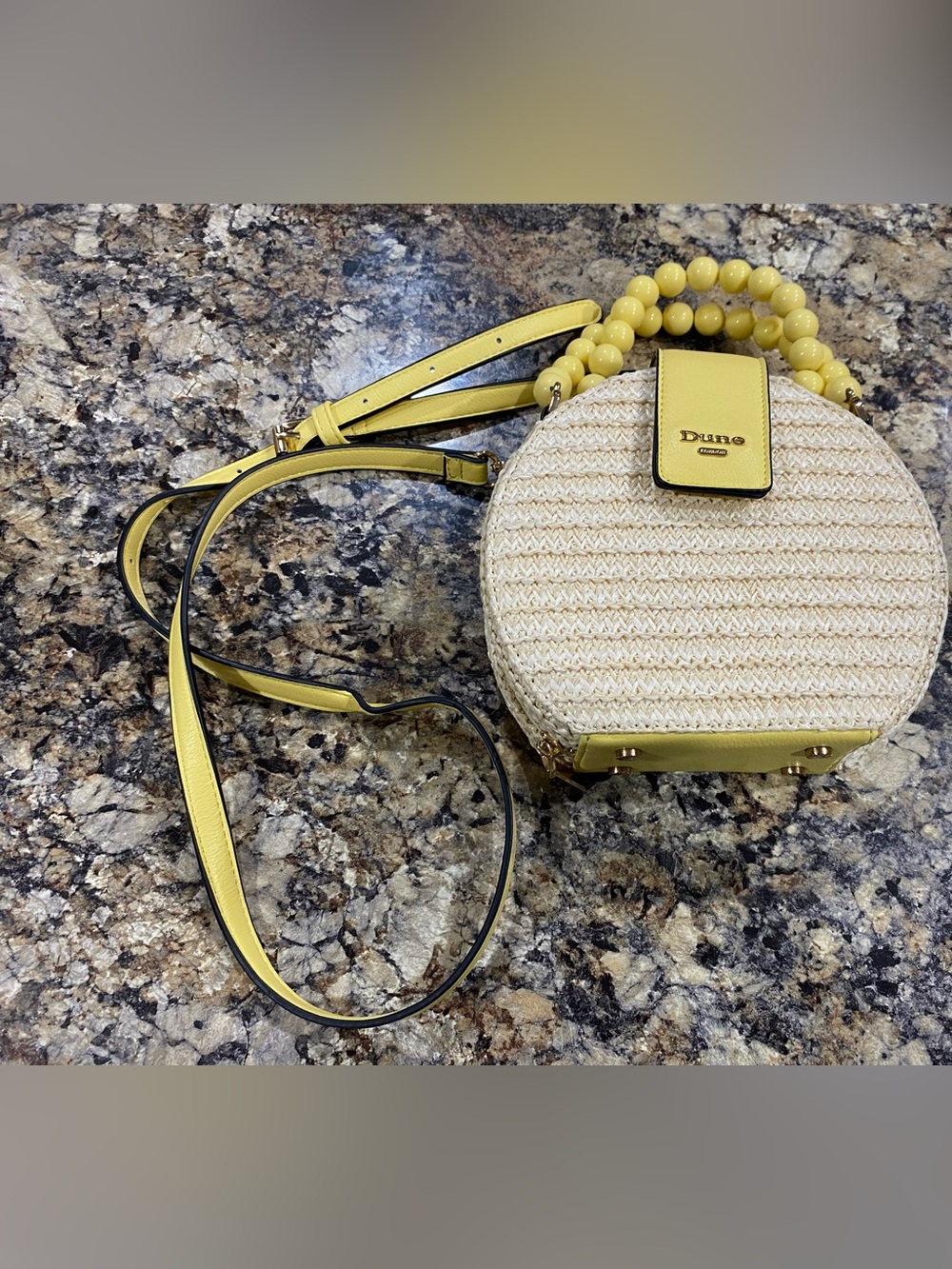 DUNE London Straw Beaded Crossbody Yellow Purse